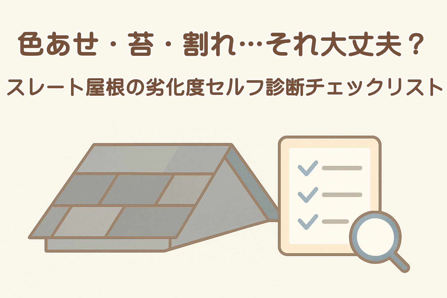 スレート屋根の劣化度をセルフチェックするためのイメージイラスト