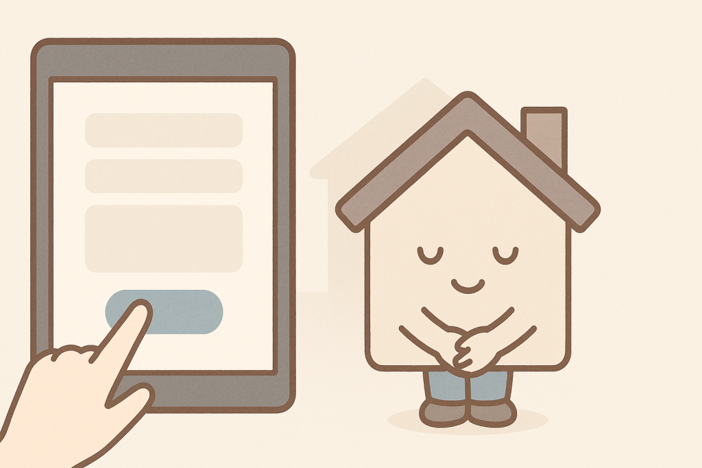 お問い合わせフォームの送信ボタンを押そうとする手と、横でお辞儀する京キャラが描かれたお問い合わせ誘導イメージのイラスト。
