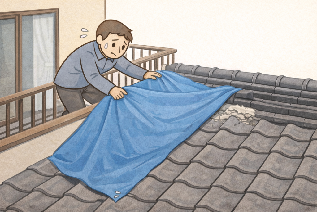 瓦屋根トラブル時に屋根に上らず行う応急対応