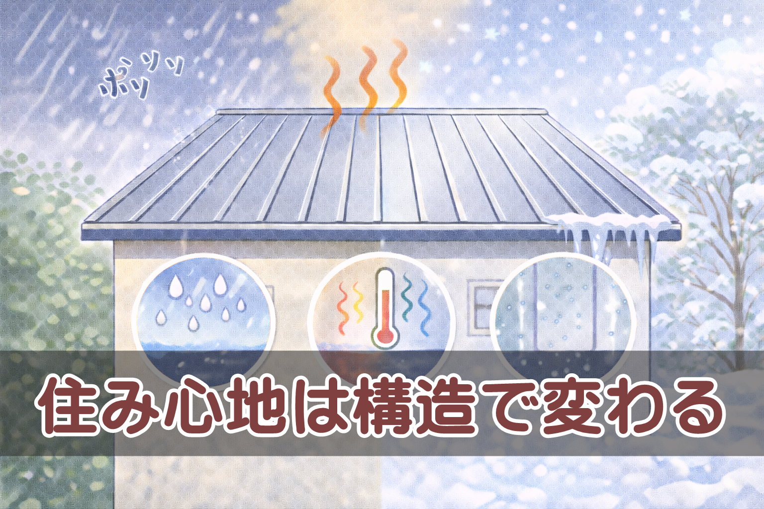 金属屋根で雨音が室内に伝わりやすくなる構造イメージ