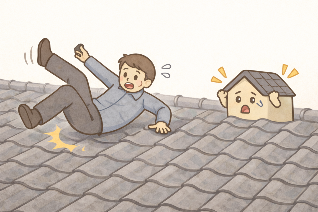 瓦屋根の上で行うDIY作業の危険性