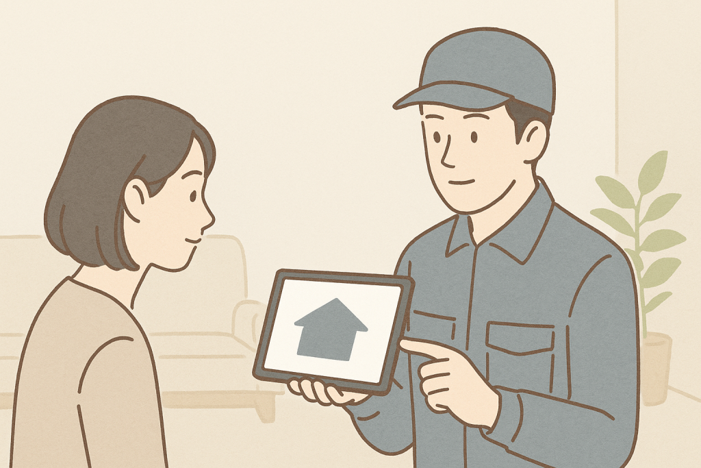 屋根点検の結果をもとにプロが状態を説明している様子