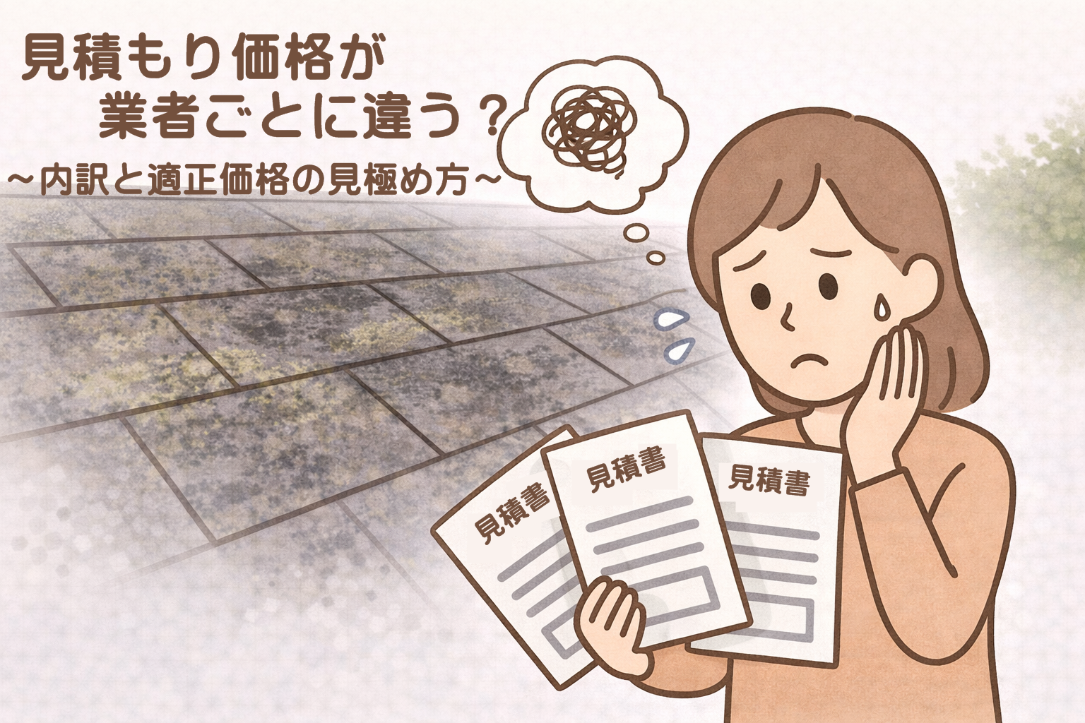 スレート屋根工事の見積もり価格が業者ごとに違う理由を考えるイメージ
