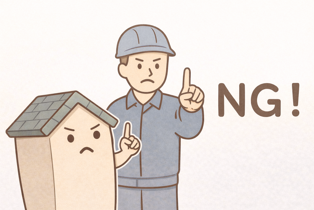 台風後に屋根へ登らず地上から安全に状態を確認している様子
