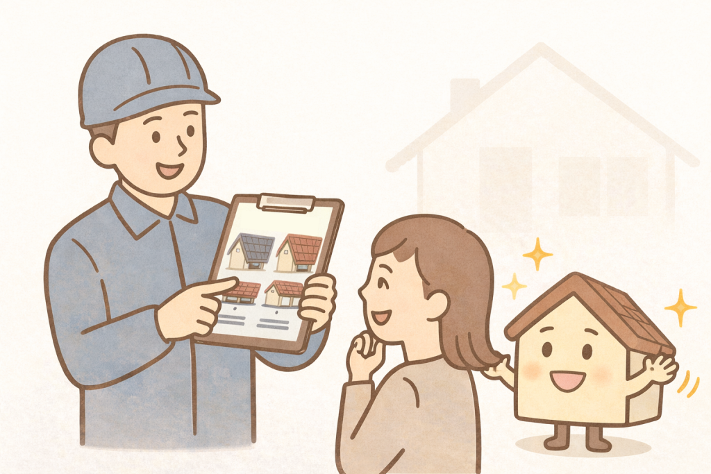 スレート屋根でカバー工法と葺き替えを比較しているイメージ
