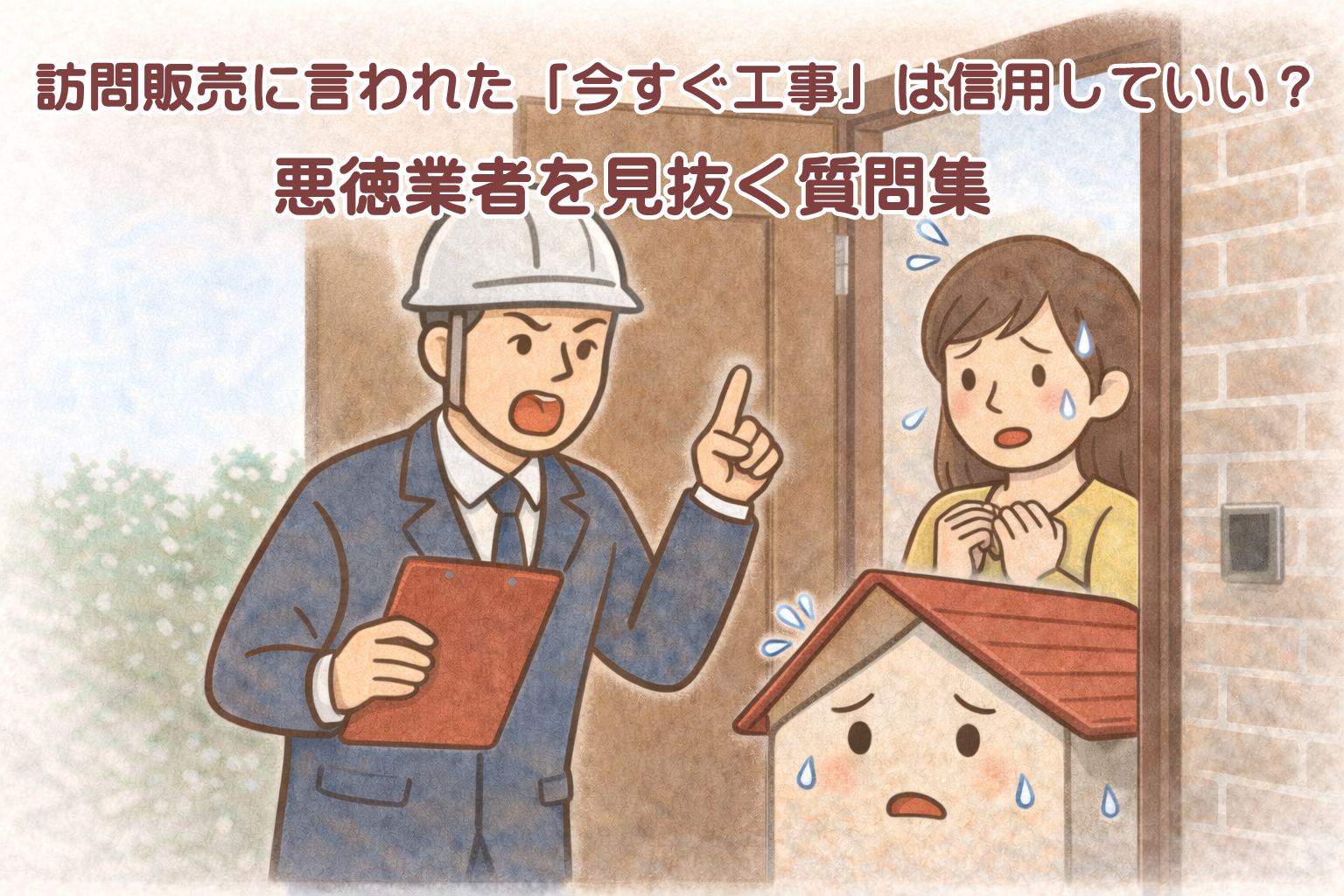 屋根の訪問販売で今すぐ工事と言われて不安になっているイメージ
