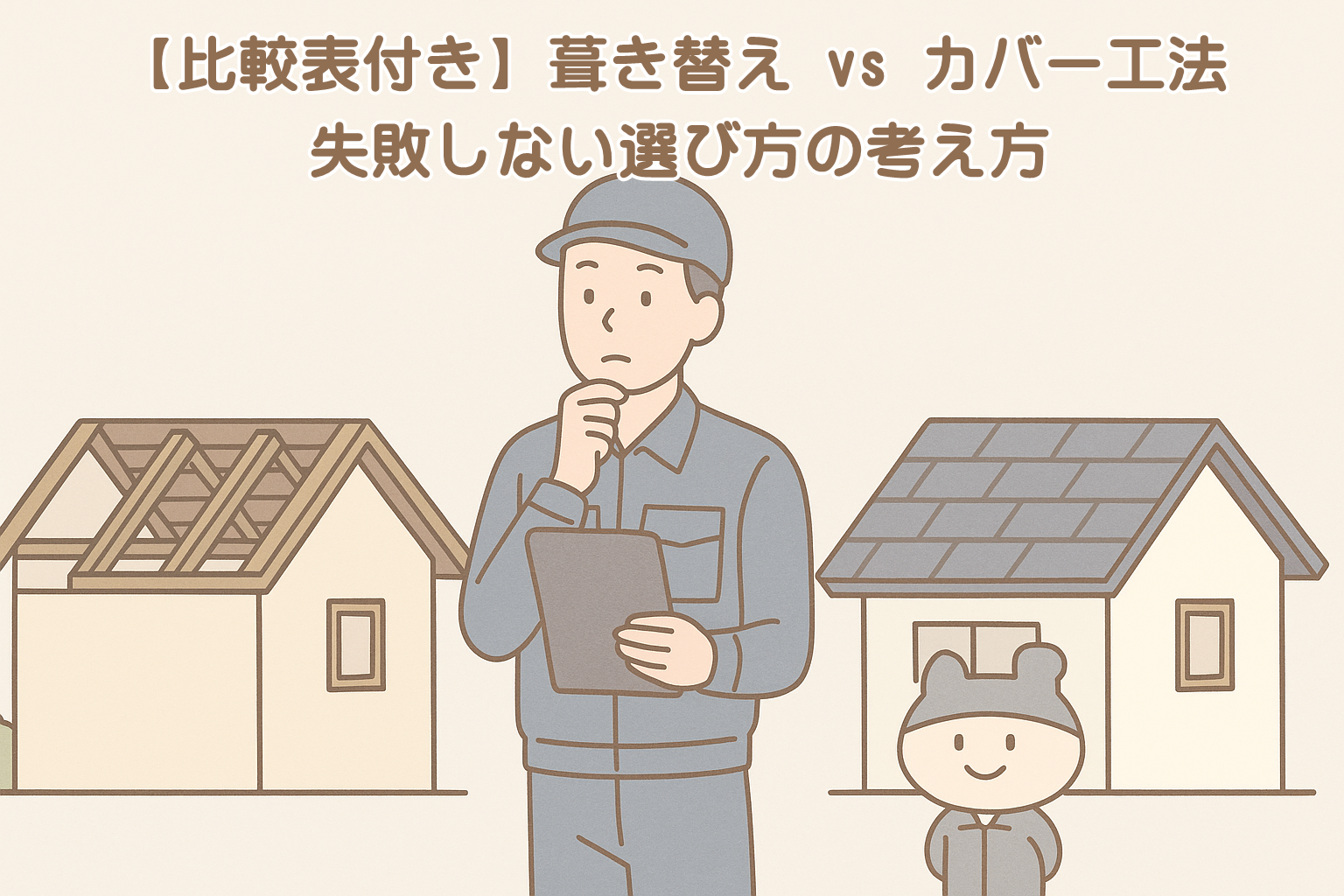 葺き替えとカバー工法を比較して選び方を考えるイメージ
