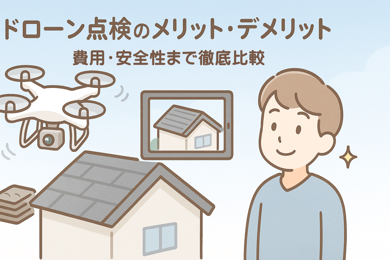 ドローンが家の屋根を上空から撮影している様子