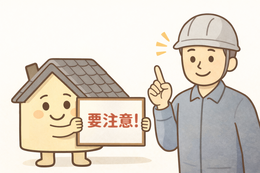 棟の漆喰はがれは早めに対応の要注意看板