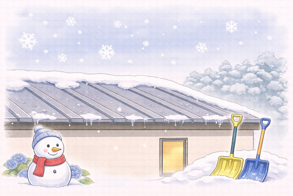 冬前に金属屋根の固定部や状態を確認している様子