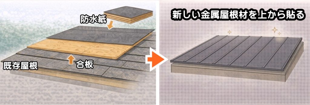 金属屋根のカバー工法の構造と考え方を示すイメージ