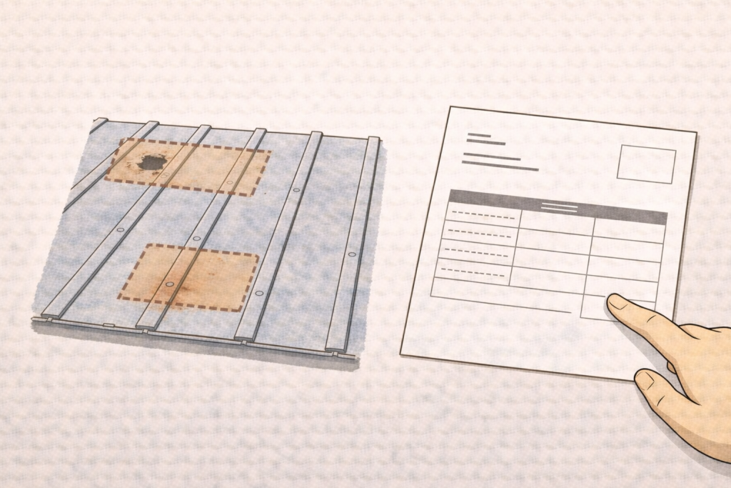 見積書の数量や施工範囲を確認している様子