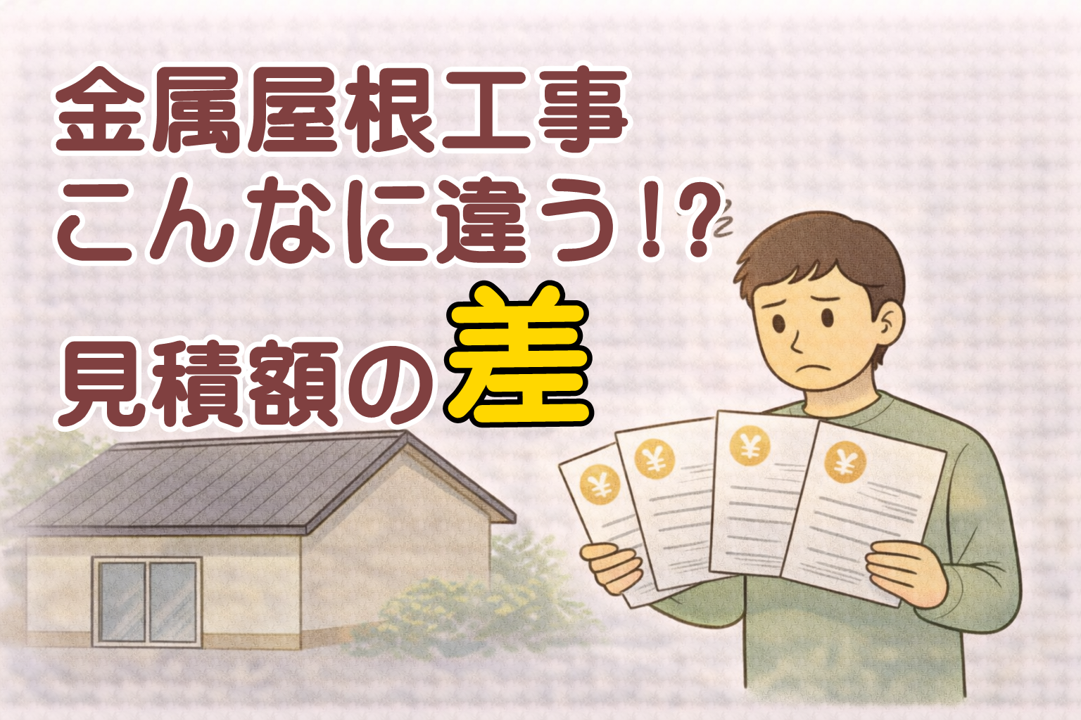 金属屋根工事の見積もり価格差に戸惑う家主のイメージ