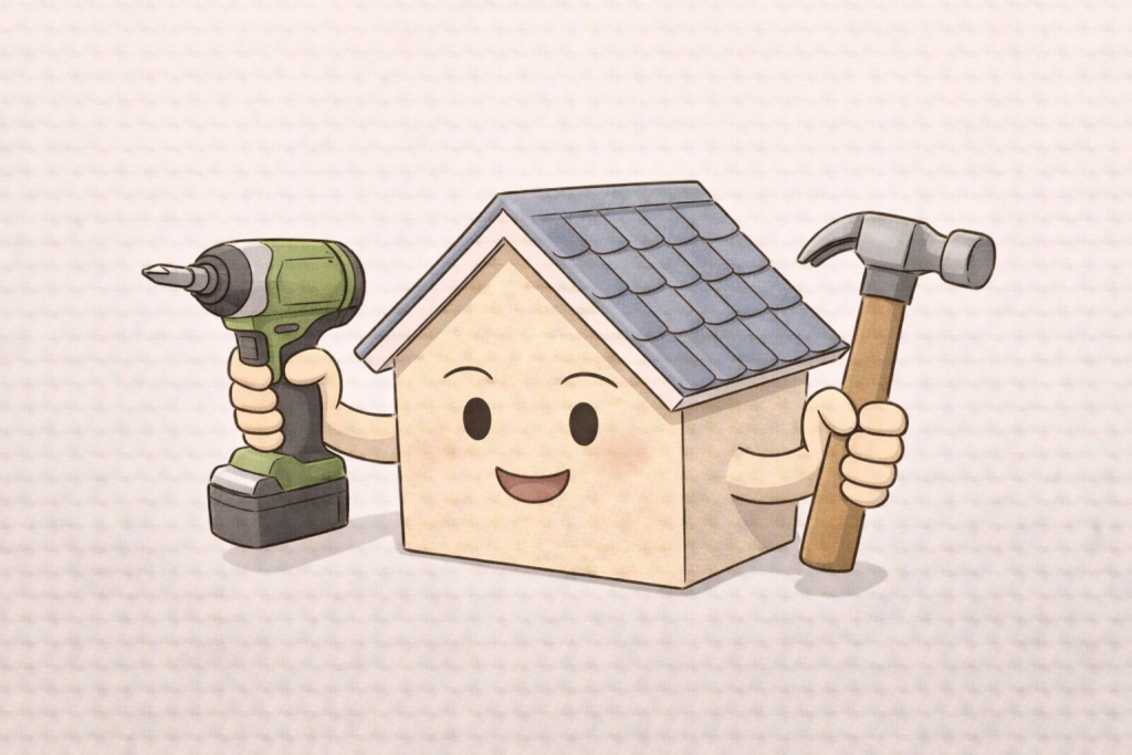 金属屋根の施工部分を確認し、施工不良が保証対象になることを示すイメージ