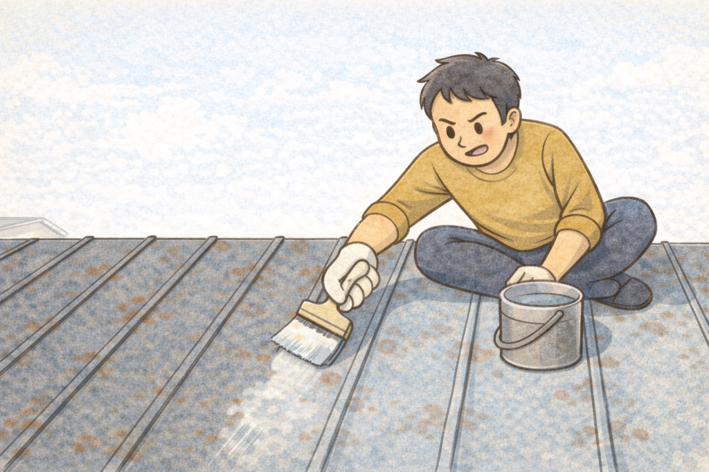 サビの上から塗装している金属屋根の補修イメージ