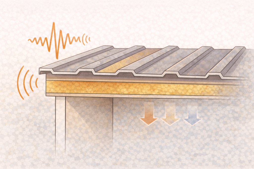 金属屋根の構造によって雨音の伝わり方が変わる防音対策イメージ