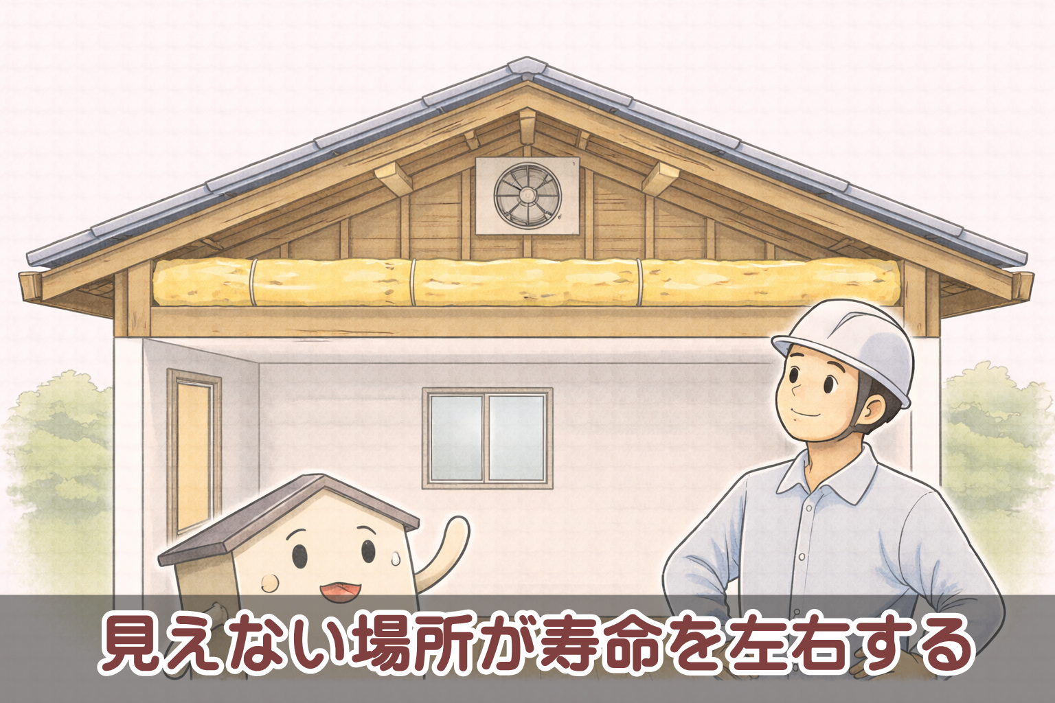 屋根裏の湿気と断熱材の状態が重要であることを示すイメージ