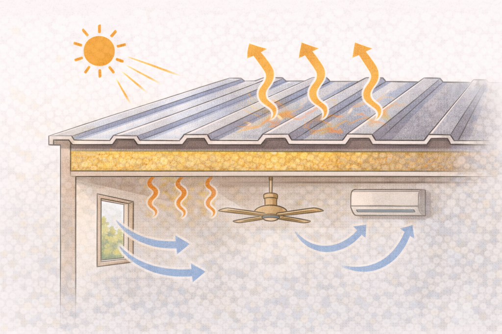 防音・防熱効果を左右する屋根と建物全体の関係イメージ