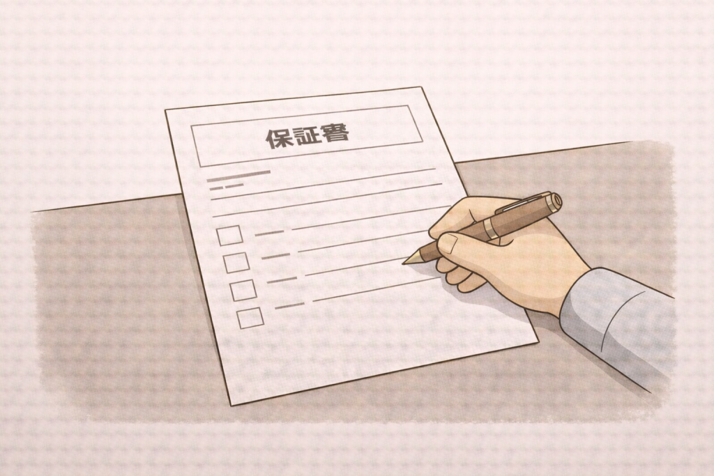 保証内容を書面で確認している様子