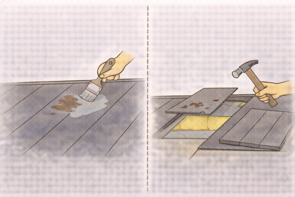金属屋根工事で工事範囲が違うことによる価格差のイメージ