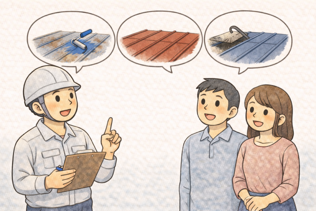 金属屋根の工事方法を状態別に考えるイメージ