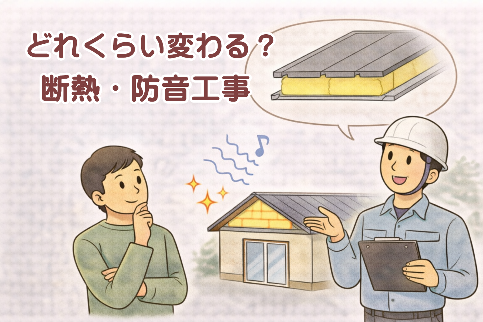 金属屋根で断熱や防音工事を追加するか検討しているイメージ