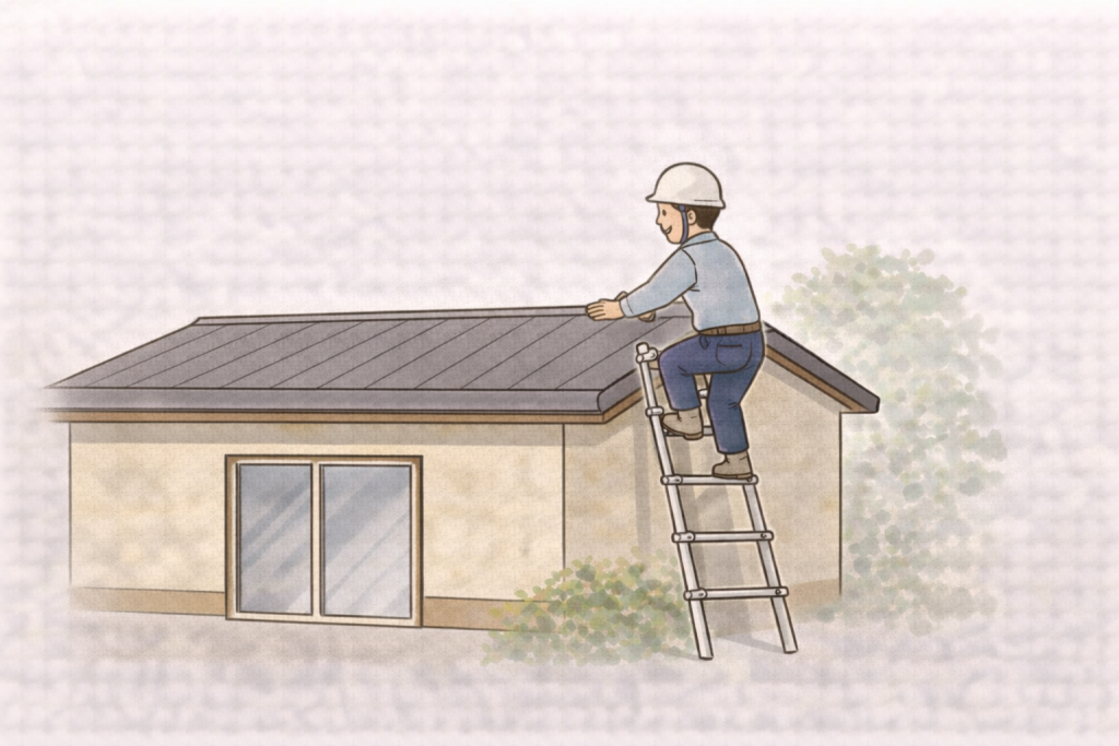 平屋の金属屋根で足場なし作業が可能なケースのイメージ