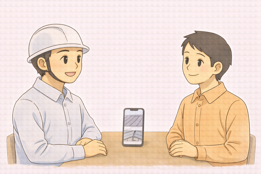 写真診断で今すぐ工事しない判断をしている様子