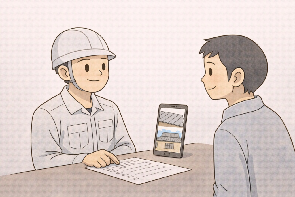 写真付き診断・事前説明によって、保証に頼らず安心できている状態を表すイメージ。