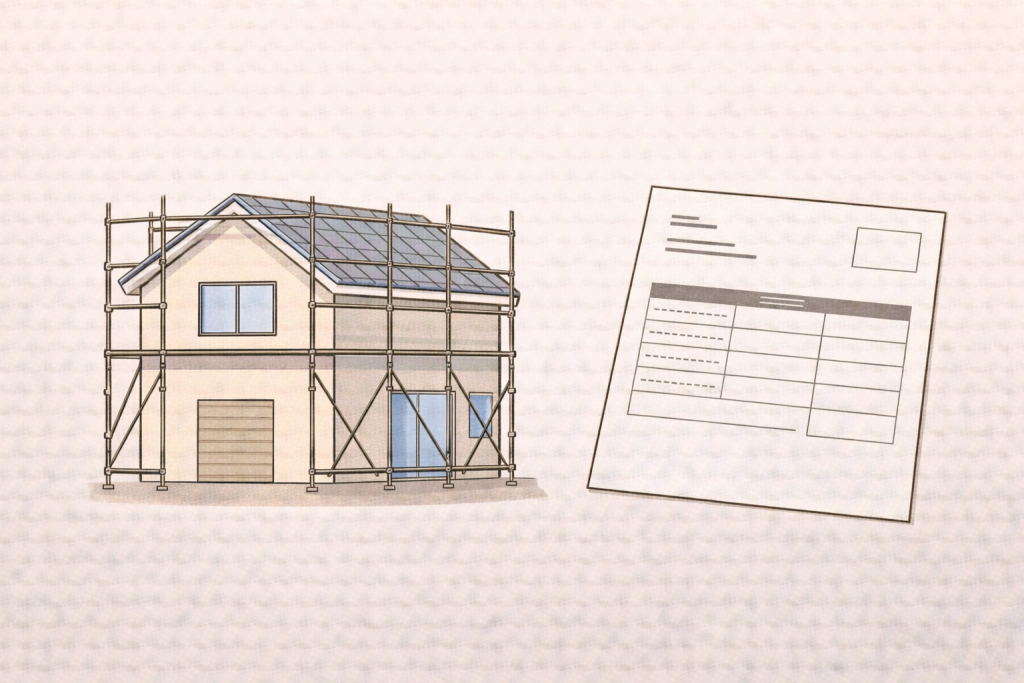 足場費用や諸経費の記載を確認している様子