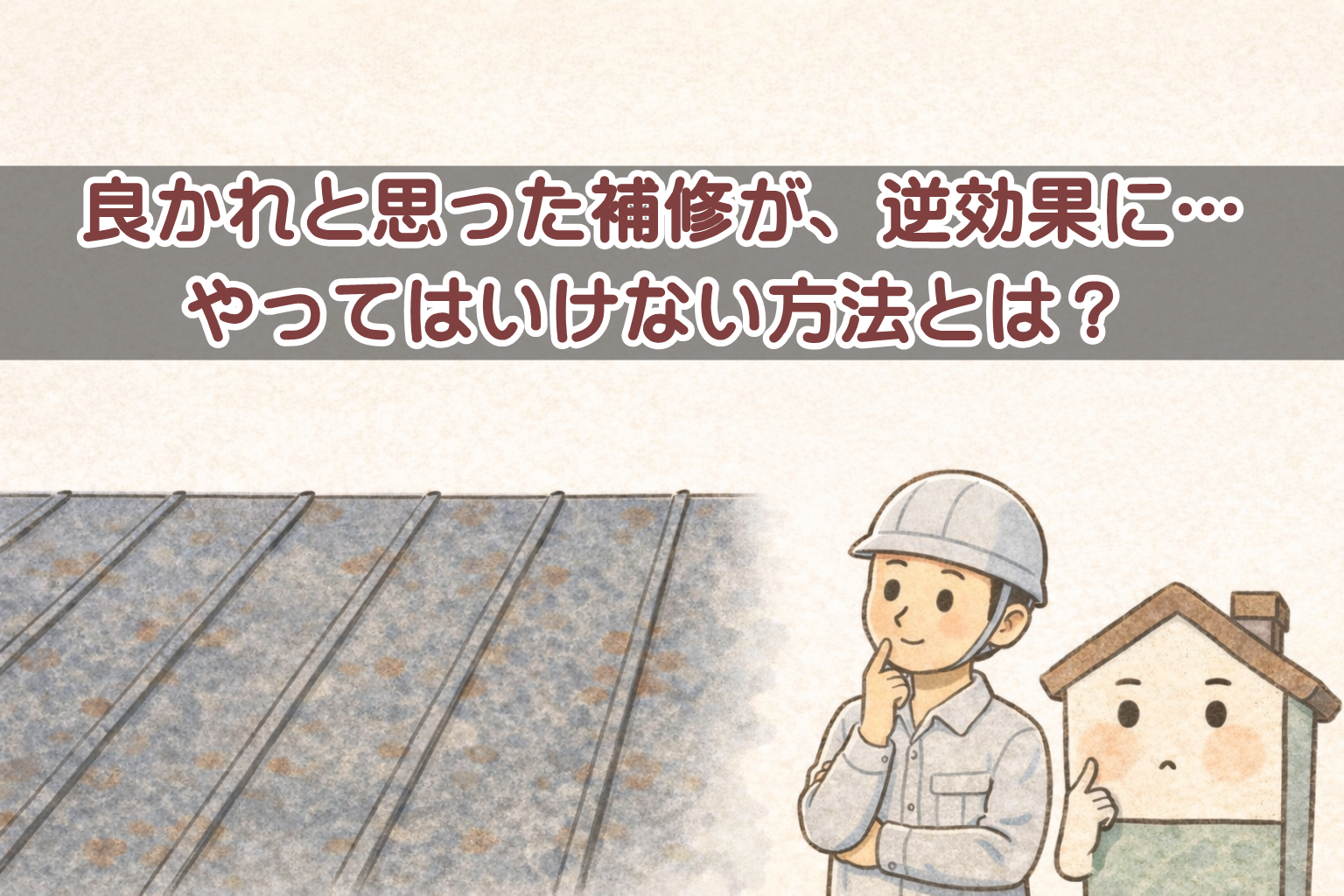 金属屋根の補修方法で迷っている様子のイメージ
